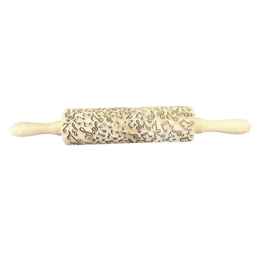 Algis Crafts Music Note Print Musical Embossing Rolling Pin Wooden Embossed